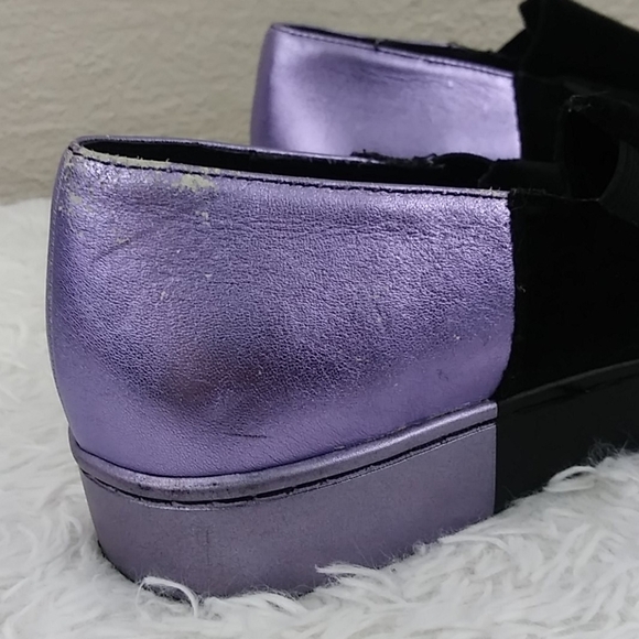 Free People Varsity Black Calf Hair Purple Leather Platform Slip On Loafer Shoe - Picture 12 of 14